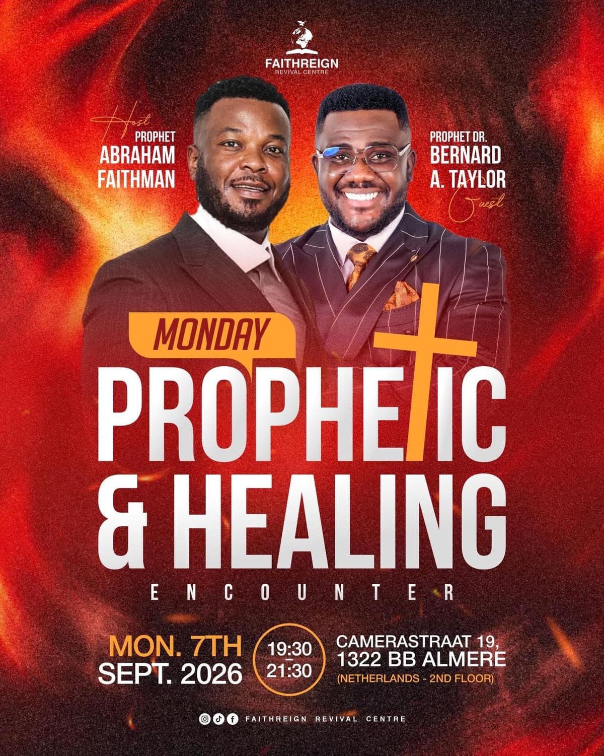 Flyer for Prophetic & Healing Encounter, Monday night encounter